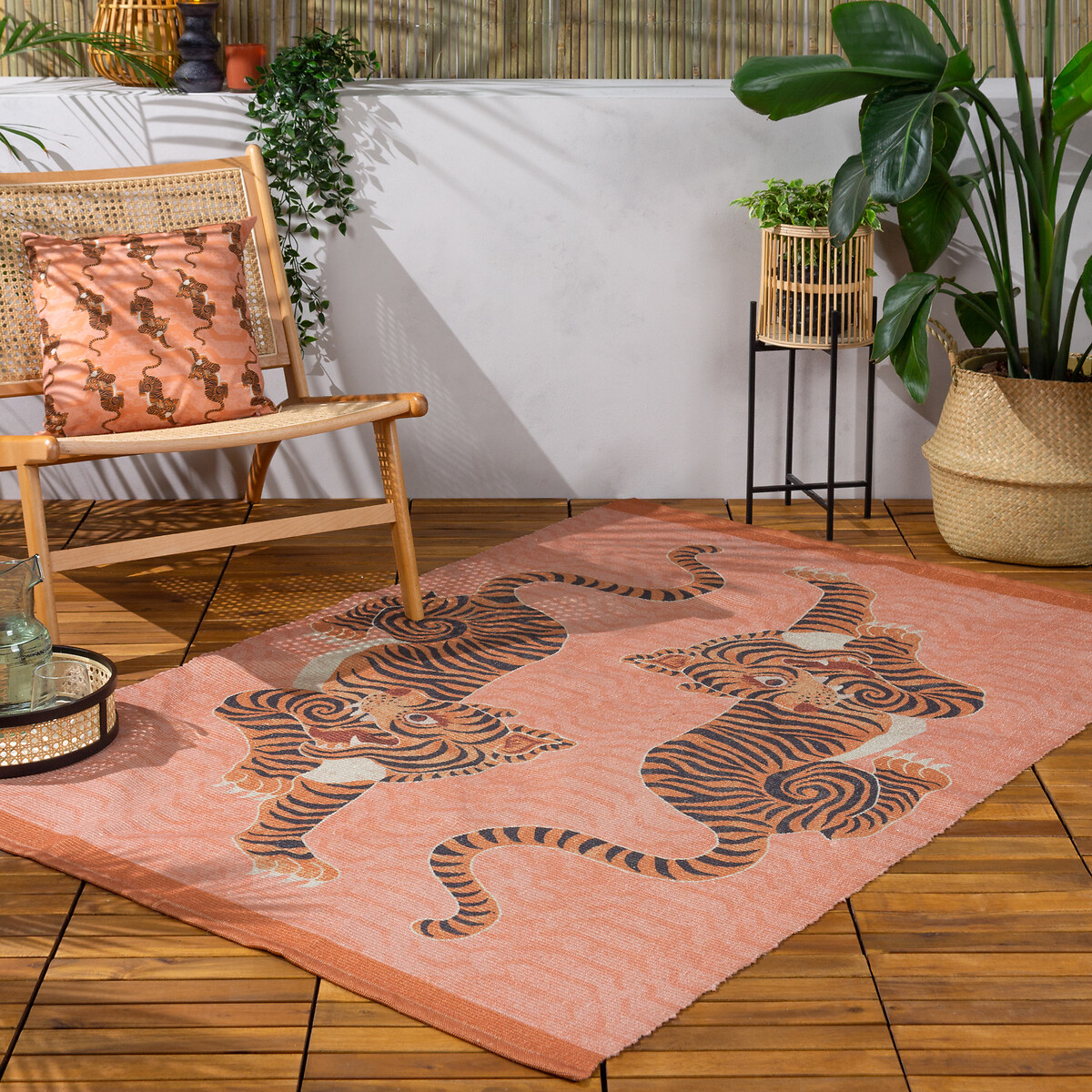 Tibetan Tiger Global Washable Digitally Printed Indoor/Outdoor Rug coral, FURN.
