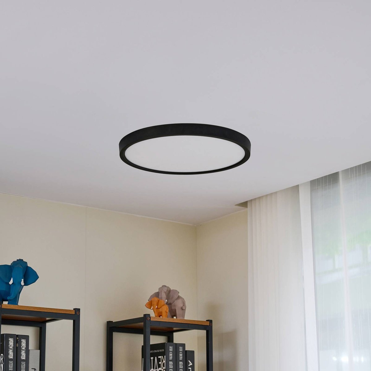 Plafonnier moderneLED, Pravin noir mat, blanc, LINDBY