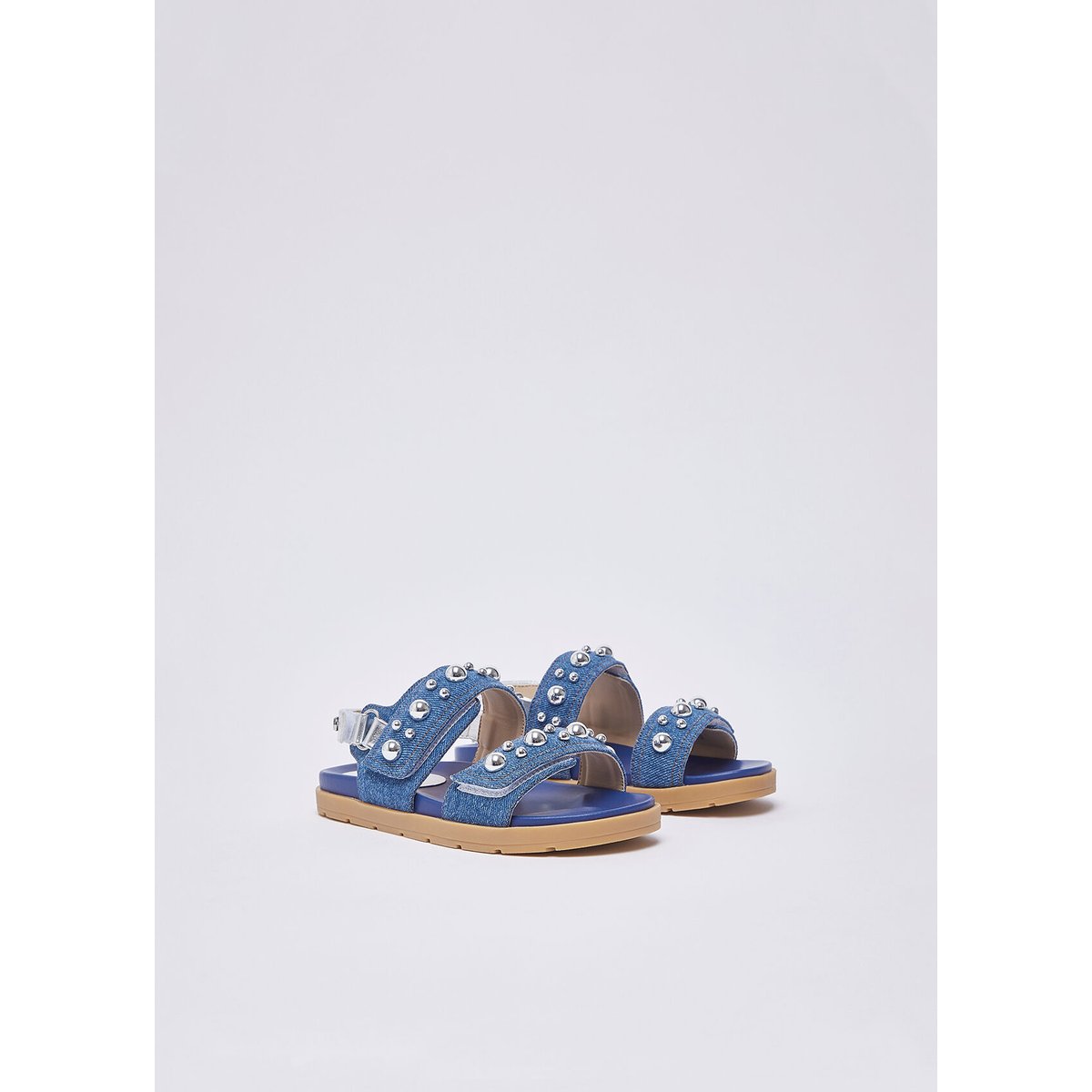 Sandales en toile denim avec clous bleu foncé, LIU JO
