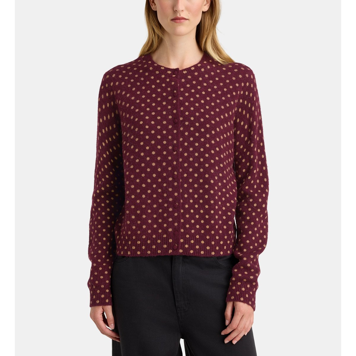 Cardigan droit dionne dot pois maille laine bordeaux, GALERIES LAFAYETTE