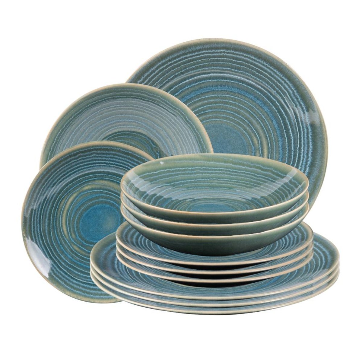 Service d'assiettes 12 pièces Moon lagon - MOON bleu, TABLE PASSION