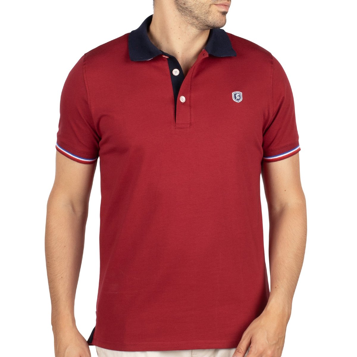 Polo tricolore rugby rouge, SHILTON