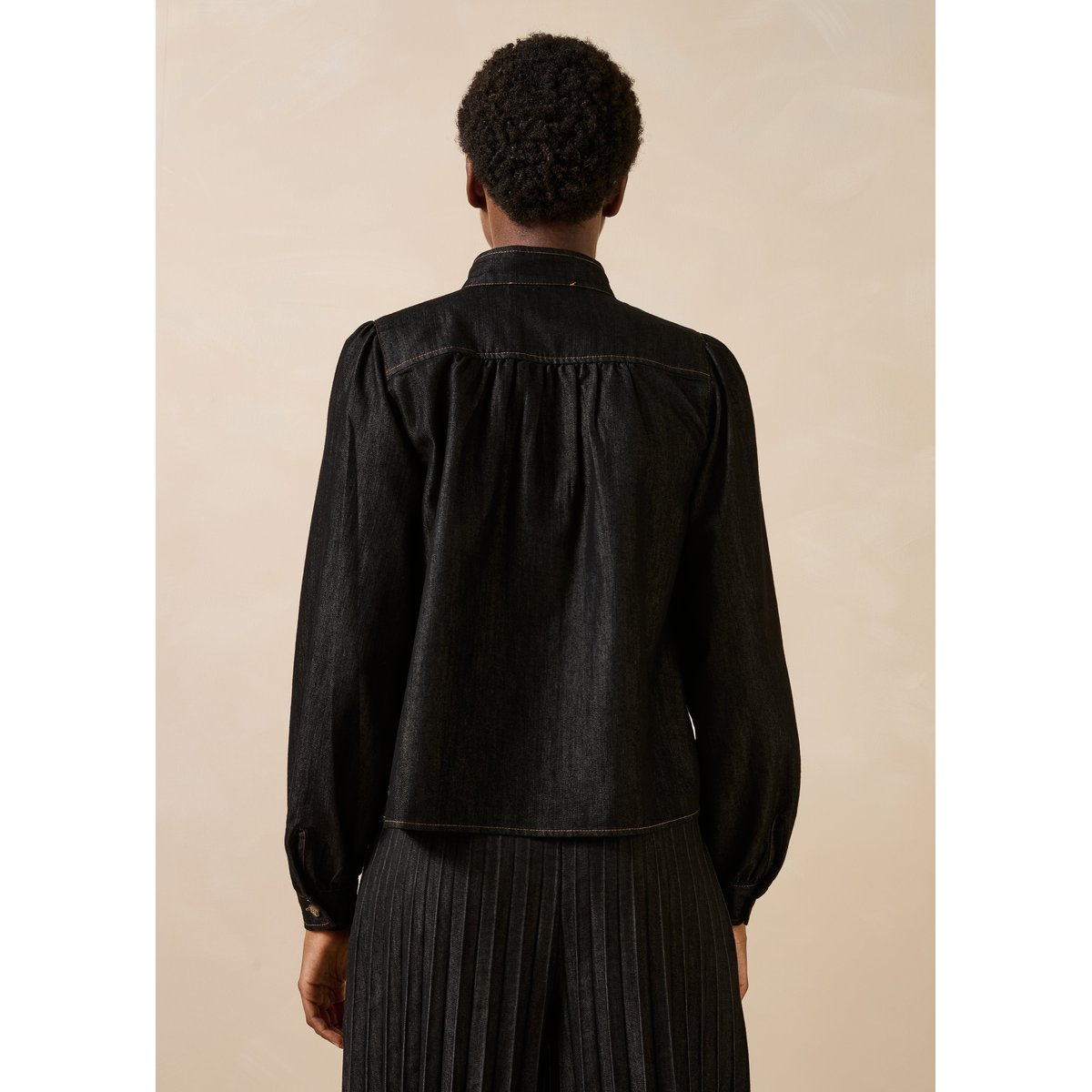 Chemise en denim manches longues noir, LA FEE MARABOUTEE
