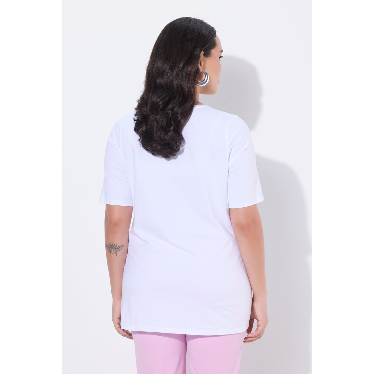 T-shirt en coton Pima, motif à fleurs blanc neige, ULLA POPKEN