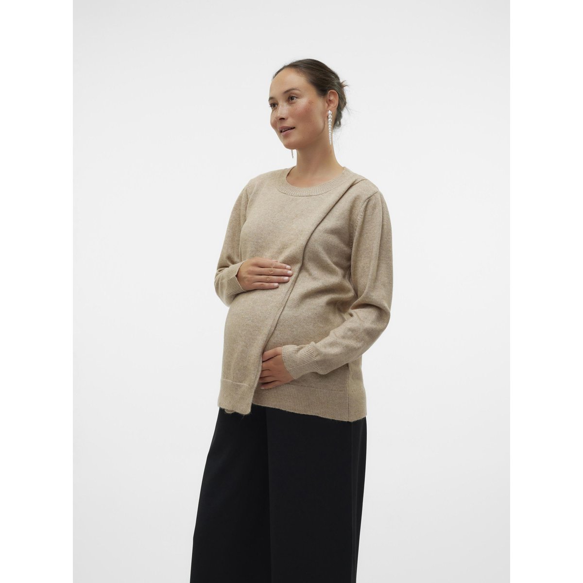 Top beige - natural melange 1, MAMA LICIOUS
