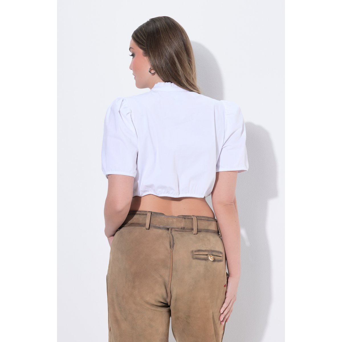Chemisier de dirndl, ruban nœud en velours blanc neige, ULLA POPKEN