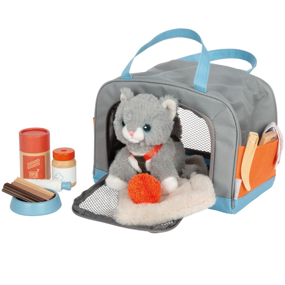 Chat avec sac et kit de soins gris, SMALL FOOT COMPANY