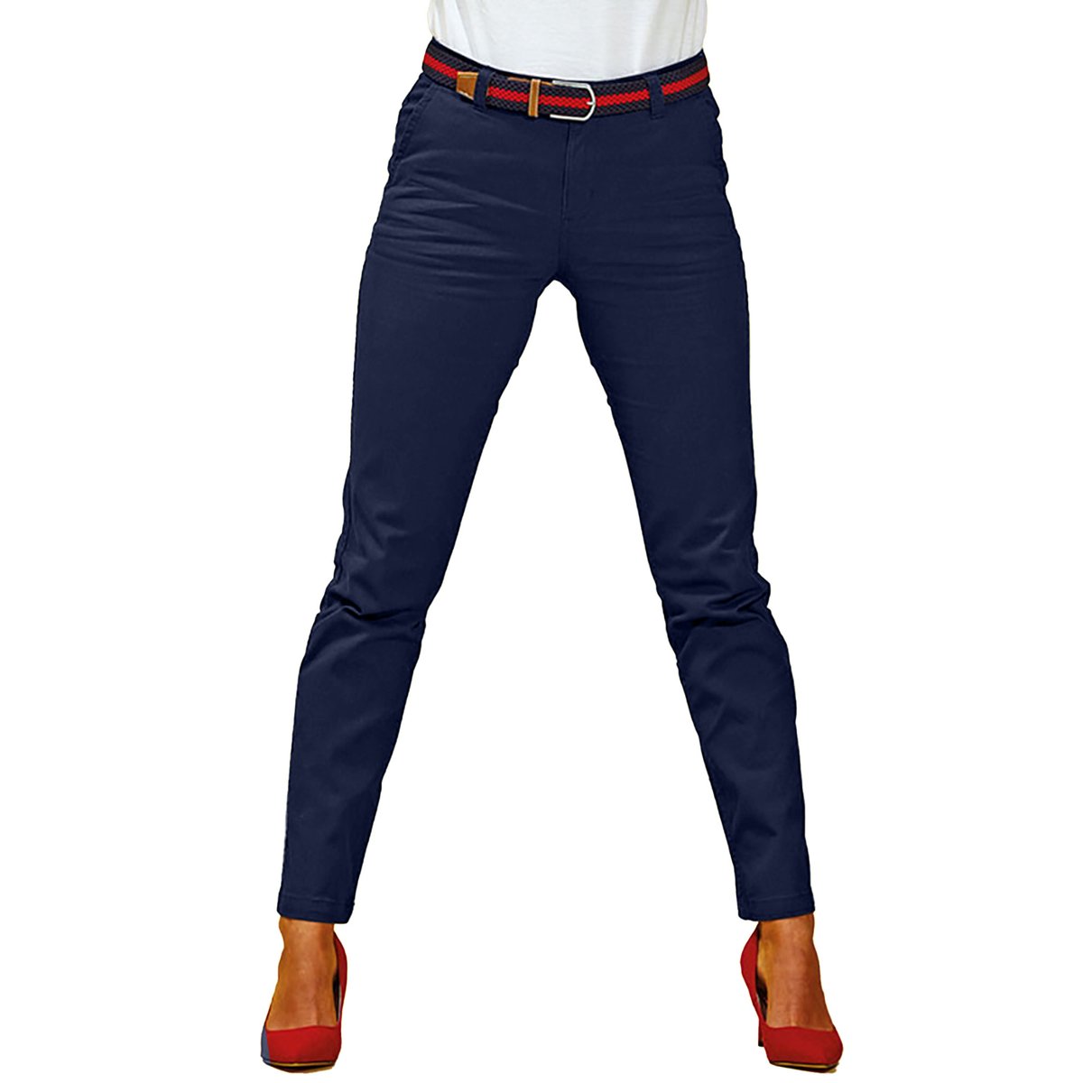 Chino uni style décontracté bleu marine, ASQUITH & FOX