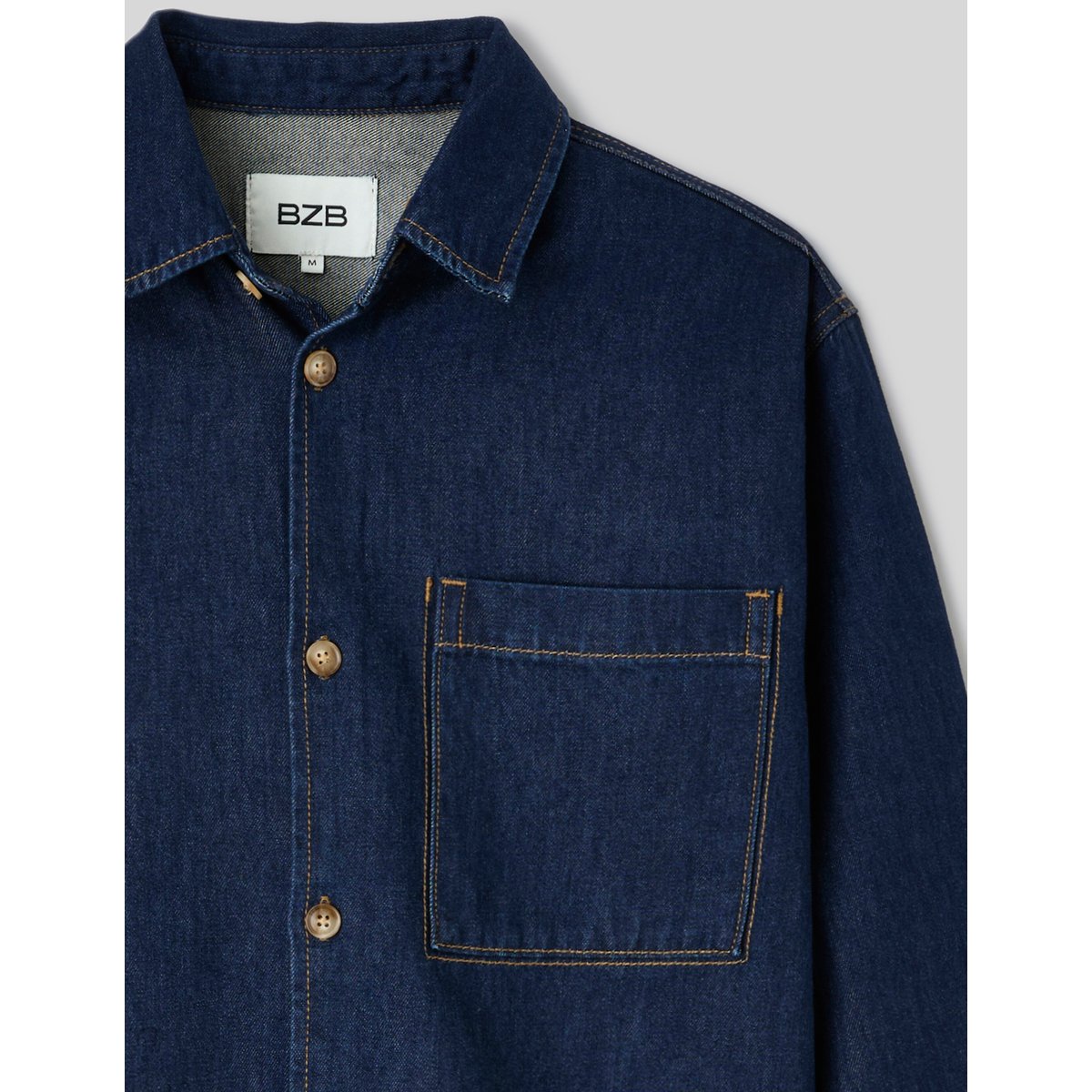 Chemise denim brut bleu moyen, BZB