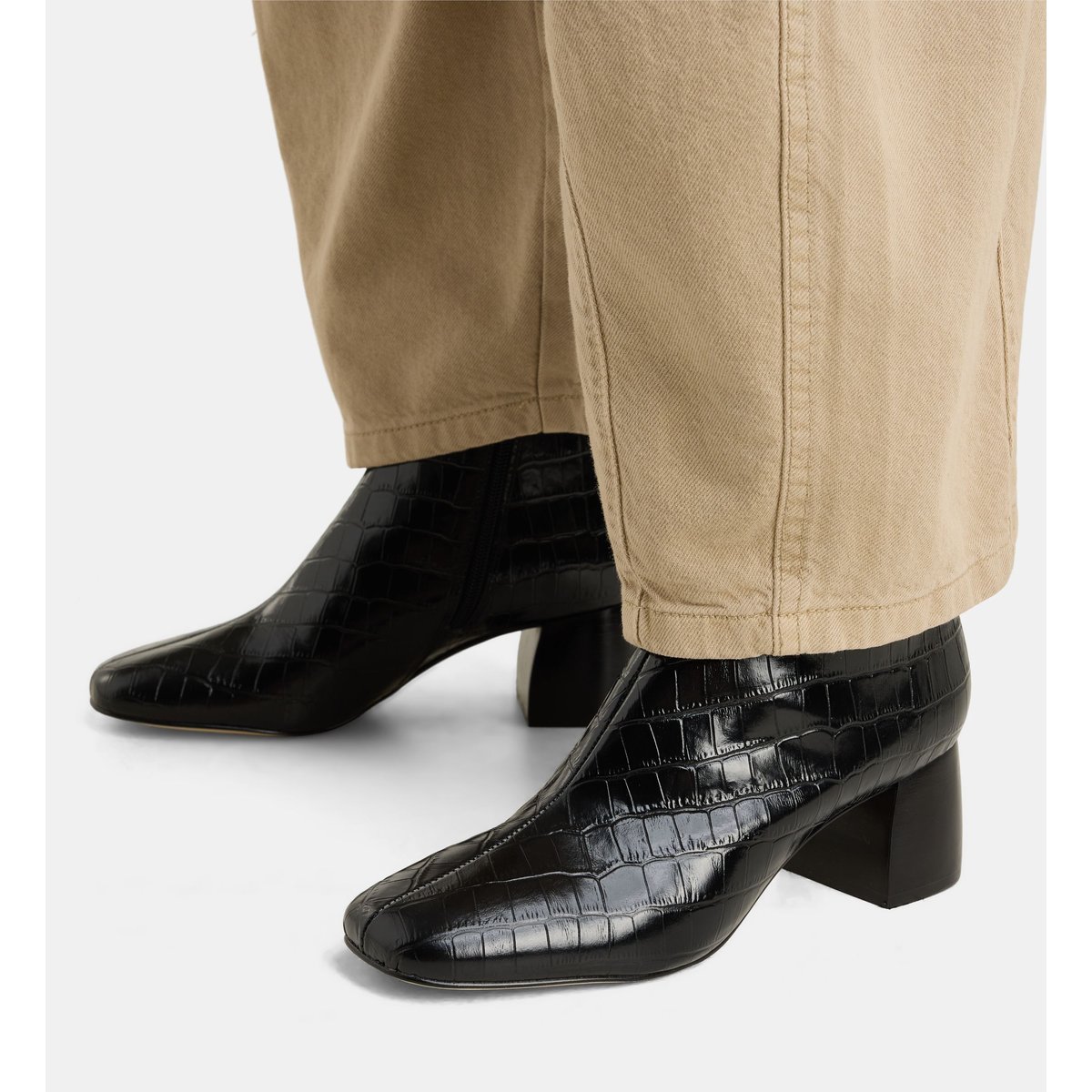 Bottines à talons catherine cuir façon croco noir, GALERIES LAFAYETTE