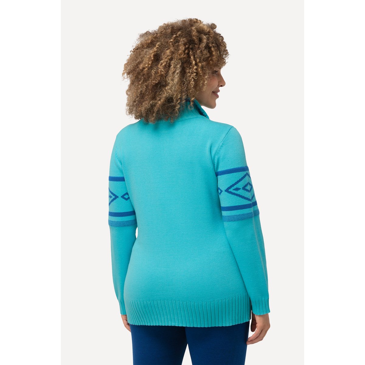 Pull camionneur à manches longues et col turquoise clair, ULLA POPKEN