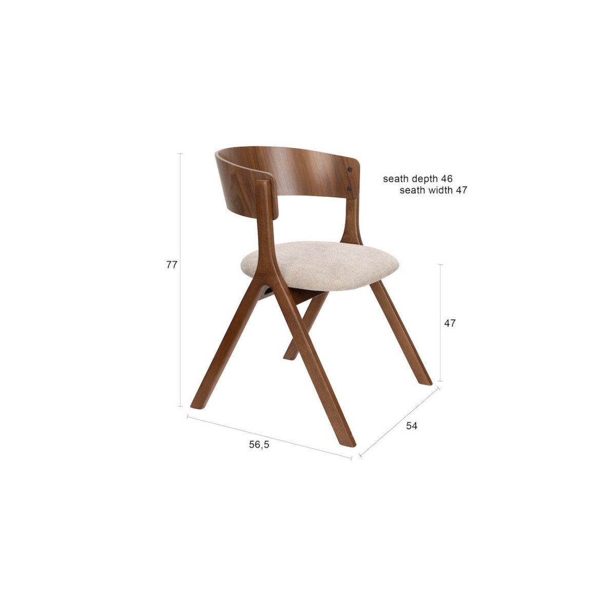 2 chaises en bois et tissu - BRESSO beige, DUTCHBONE
