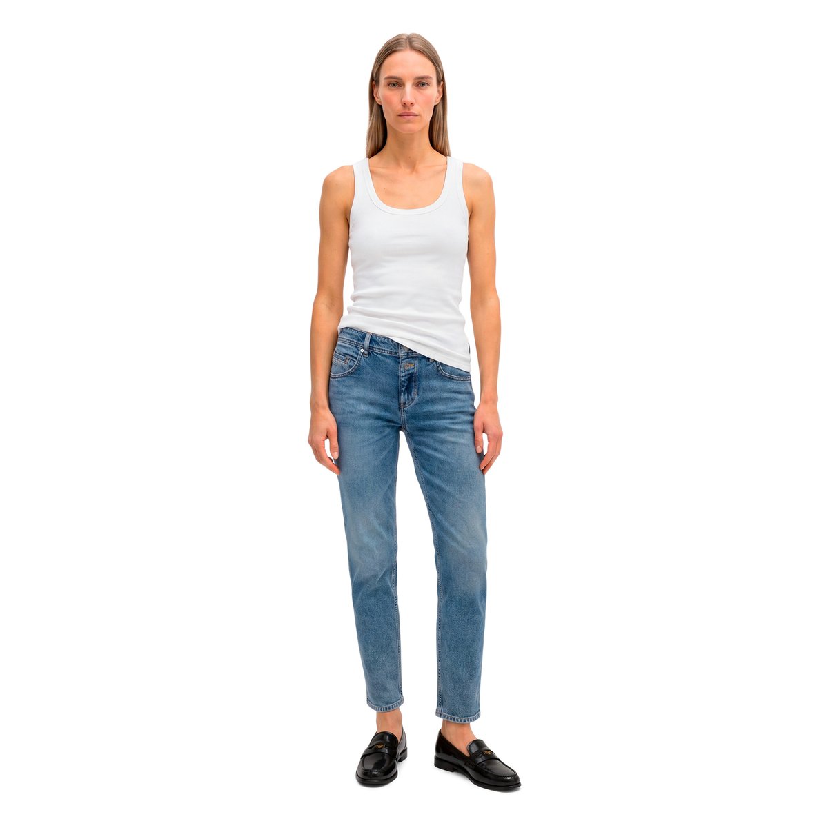 Jeans modèle Theda boyfriend en coton bio mélangé bleu, MARC O'POLO