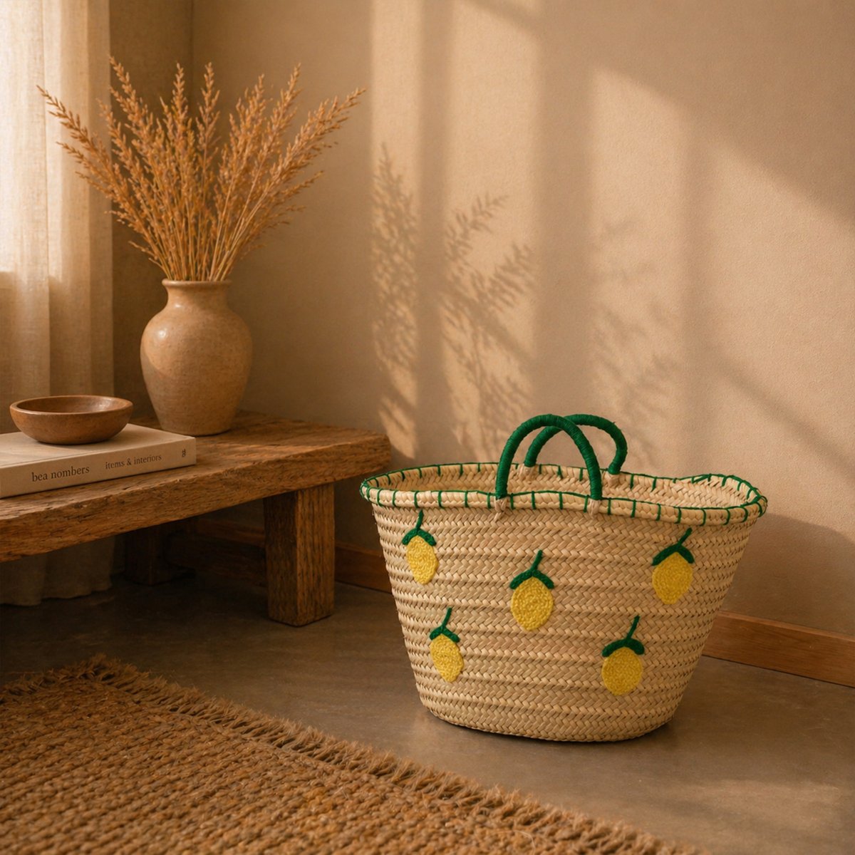 Panier Citrons brodés - LOJI jaune, HOME MAISON