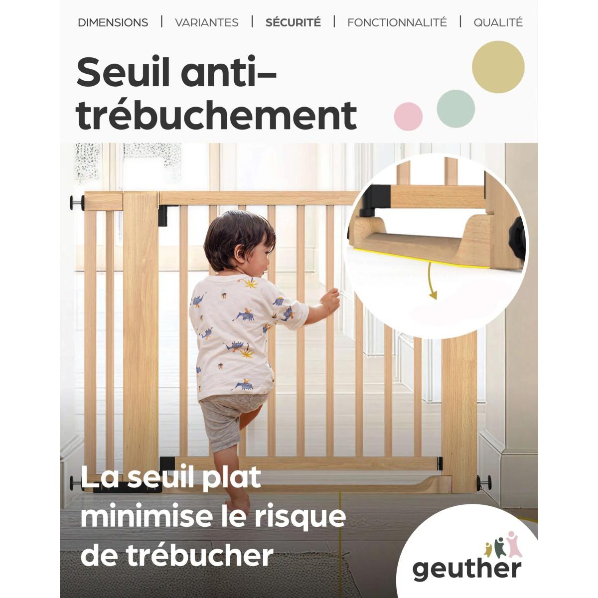 Barrière de sécurité Easylock FlatStep bois 87-95 cm - seuil plat, sans perçage multicolore, GEUTHER