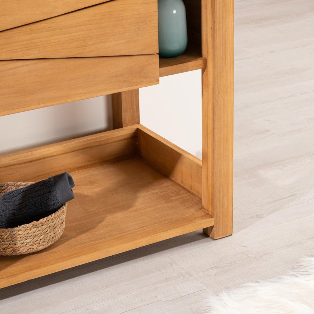 Meuble en teck massif rectangle + vasque 67cm COSY crème, WANDA COLLECTION