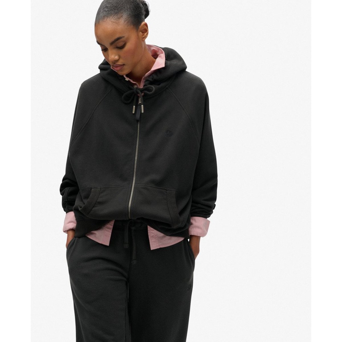 Sweat à capuche Studios coupe décontractée noir délavé, SUPERDRY