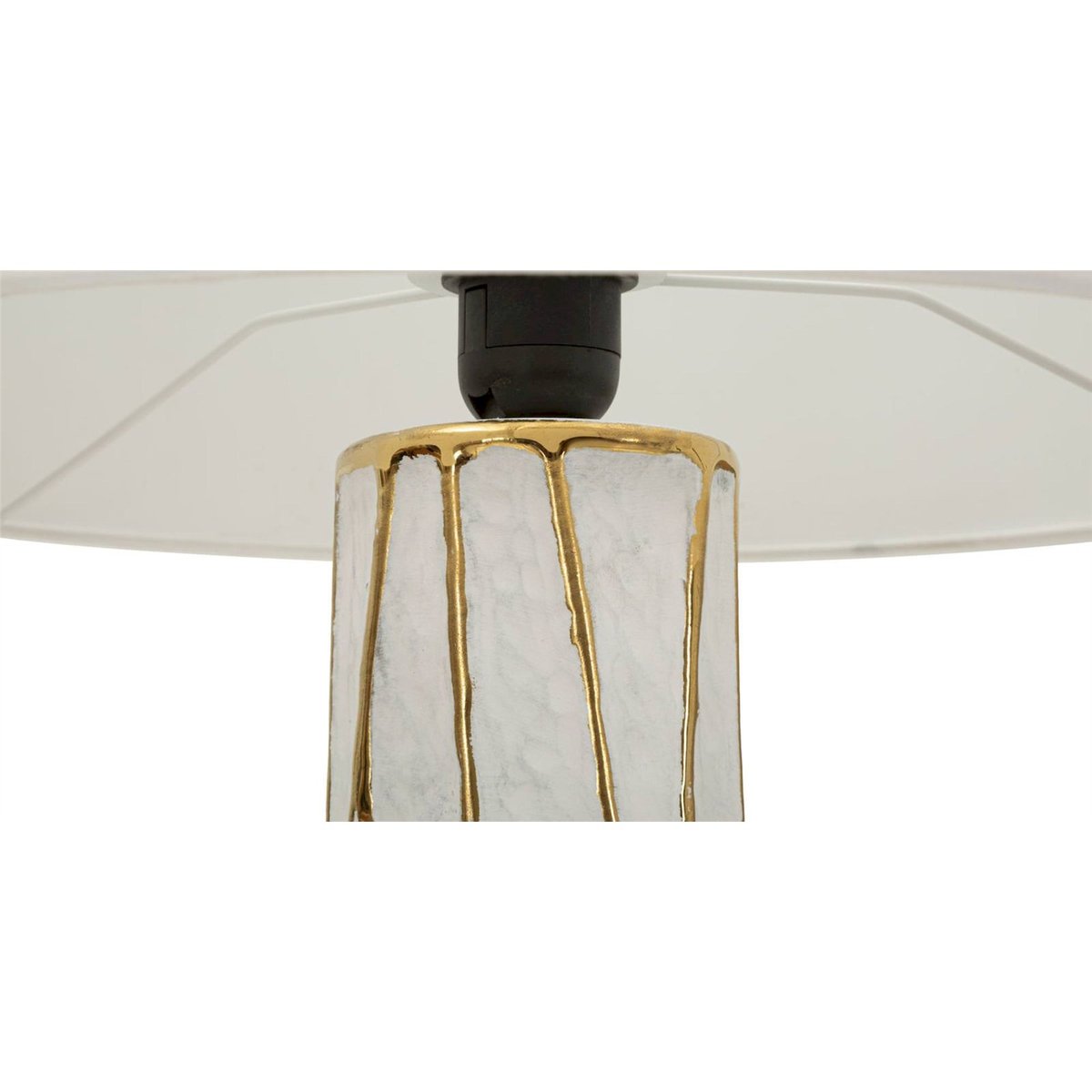 Lampe à poser en céramique abat-jour tissu MODERN blanc et doré, RECOLLECTION