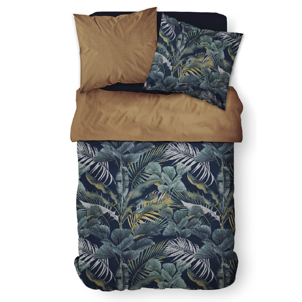 Parure de lit coton 2 personnes imprimé jungle SUNSHINE bleu, TODAY