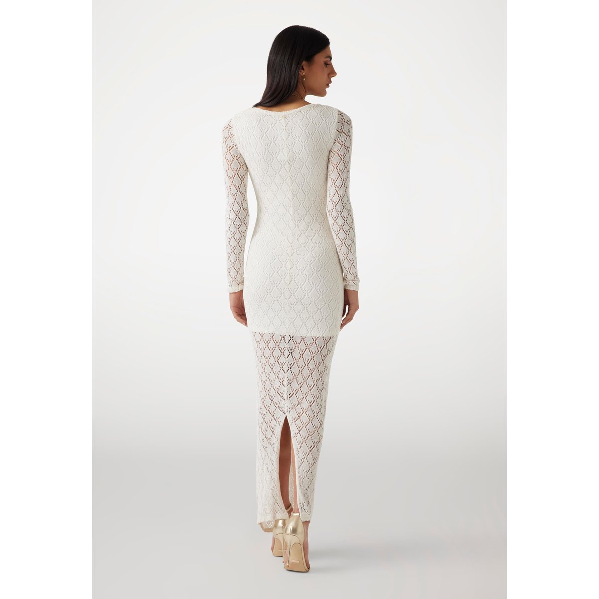 Maxi Robe Bodycon Ajourée blanc, GUESS