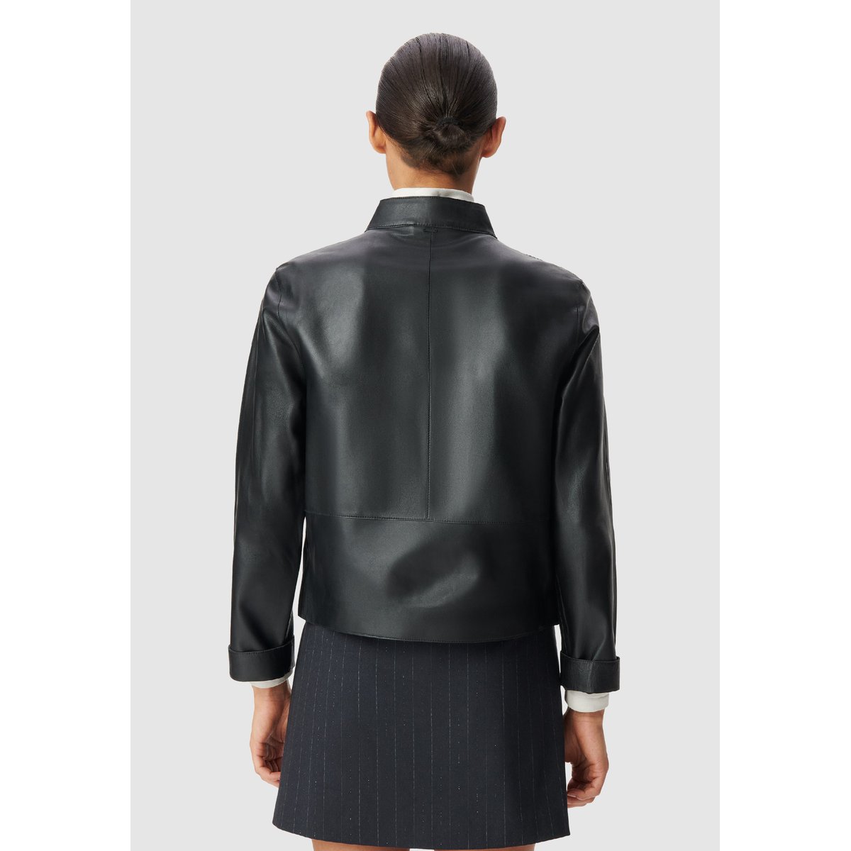 Veste cuir col montant noir, IKKS
