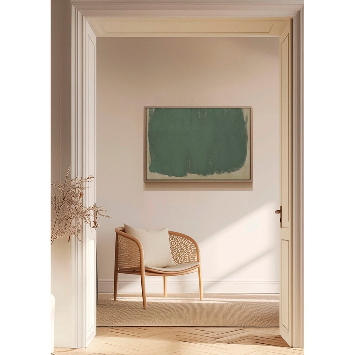 Toile avec cadre en bois, 70 x 50 cm vert, HANNUN