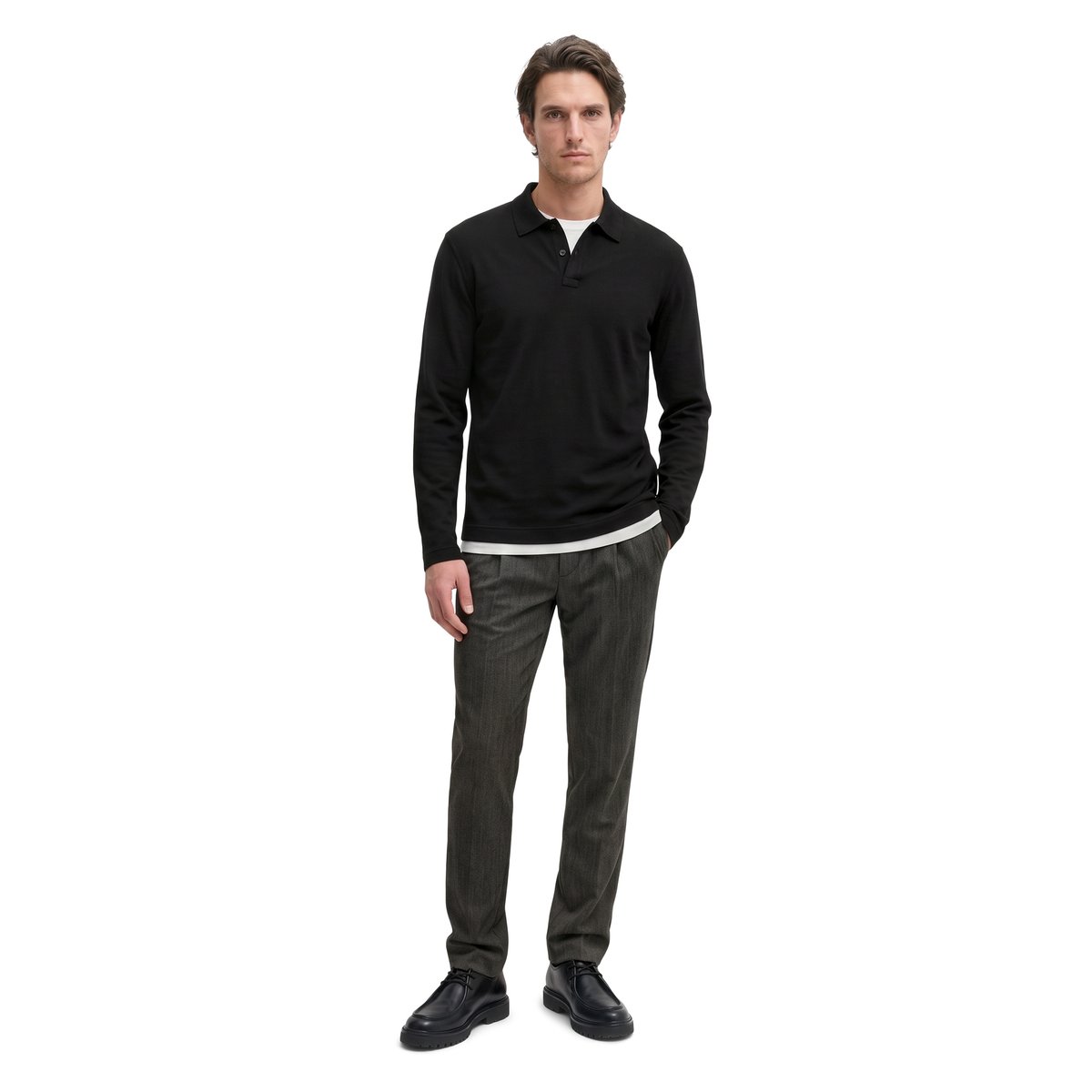 Polo à manches longues, coupe classique en pur coton biologique noir, MARC O'POLO