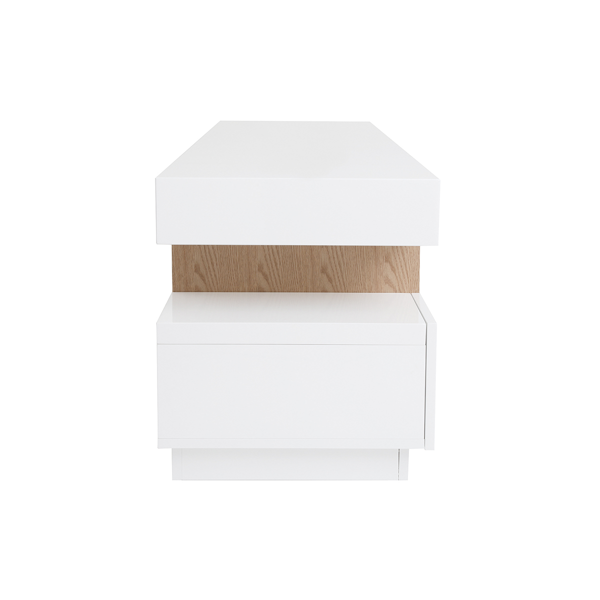 Meuble TV design blanc laqué brillant et bois L200 cm LIVO blanc, MILIBOO