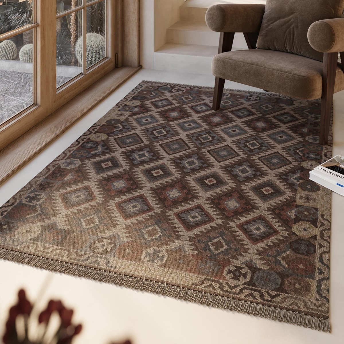 Tapis en laine, tissé main, oriental , MIGNY brun, WECON HOME