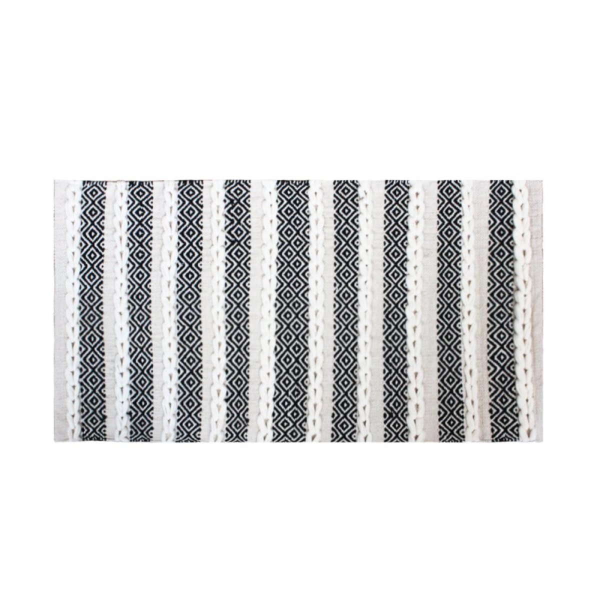 Tapis descente de lit en coton rayé 110x60cm blanc, ORNAMI