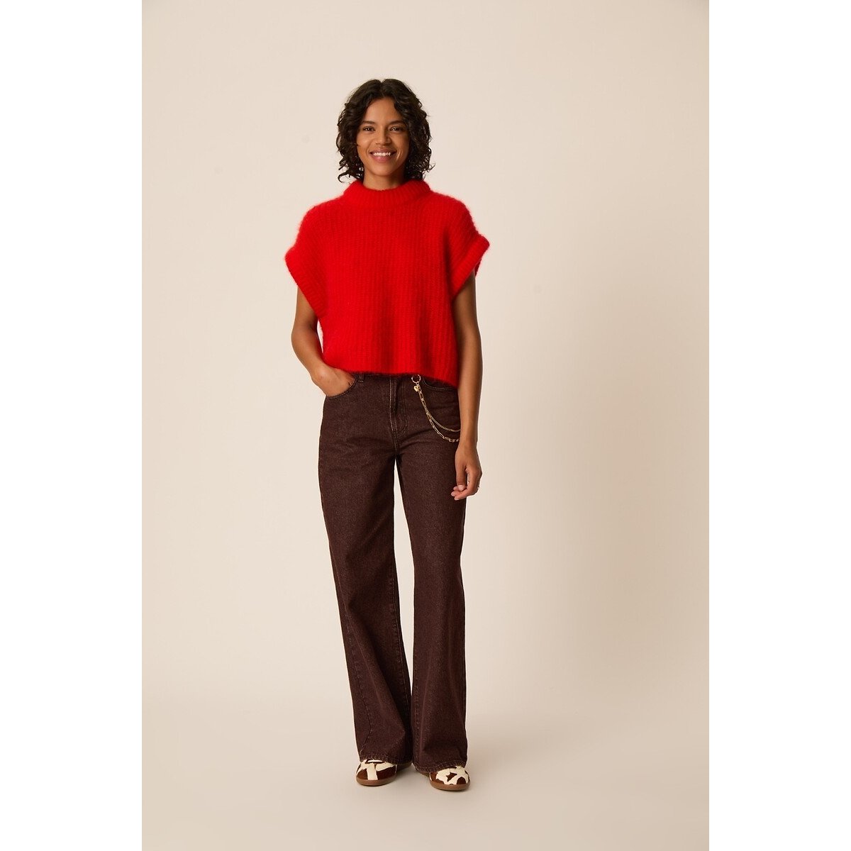 Pull col rond manches courtes, ALIZE rouge, DES PETITS HAUTS