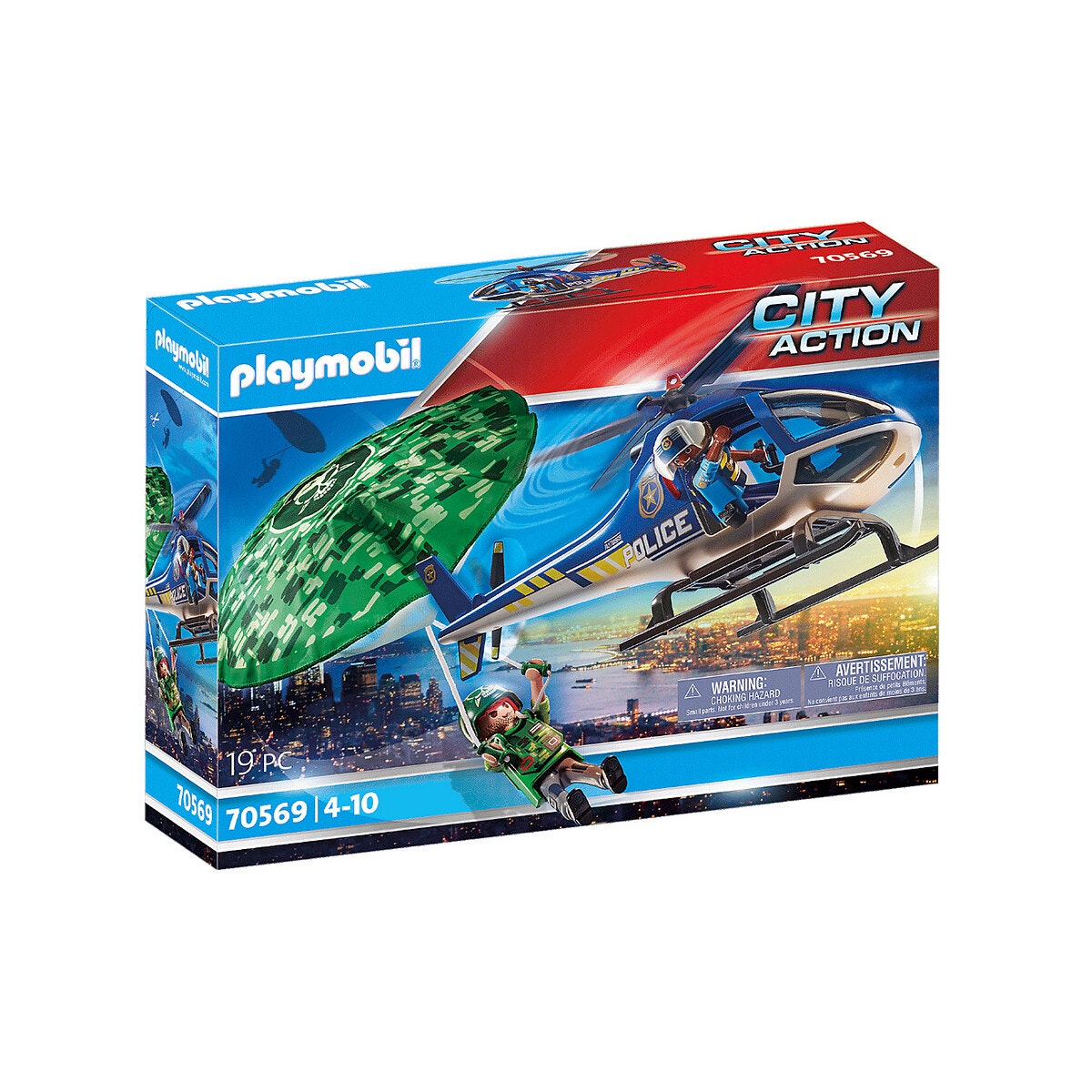 Hélicoptère De Police Et Parachutiste multicolore, PLAYMOBIL