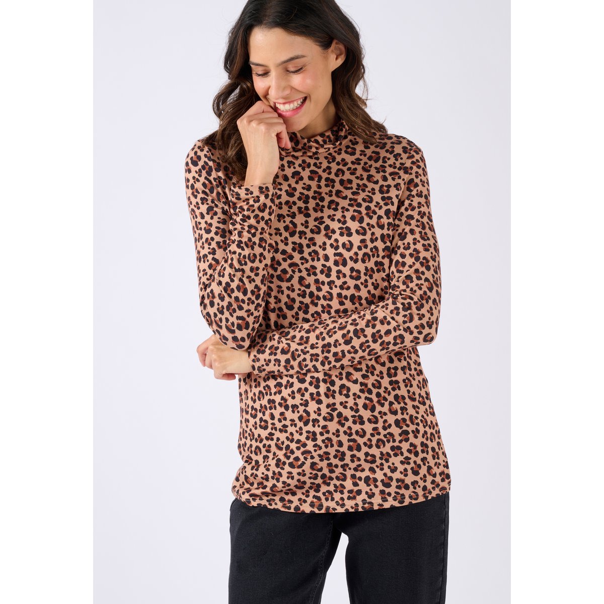 Sous pull col roulé marron beige animalier, DAMART