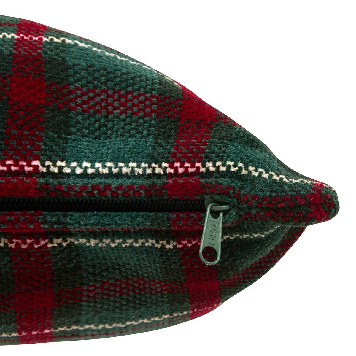 Coussin de Noël tartan en chenille 50 x 50 cm vert, ATMOSPHERA