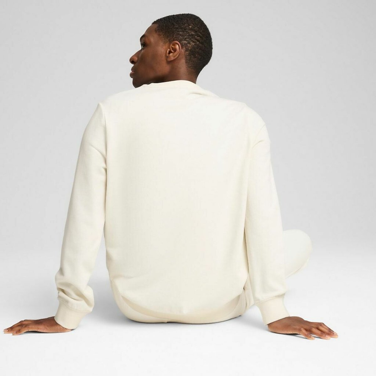 Sweat col rond logo brodé carré crème, PUMA