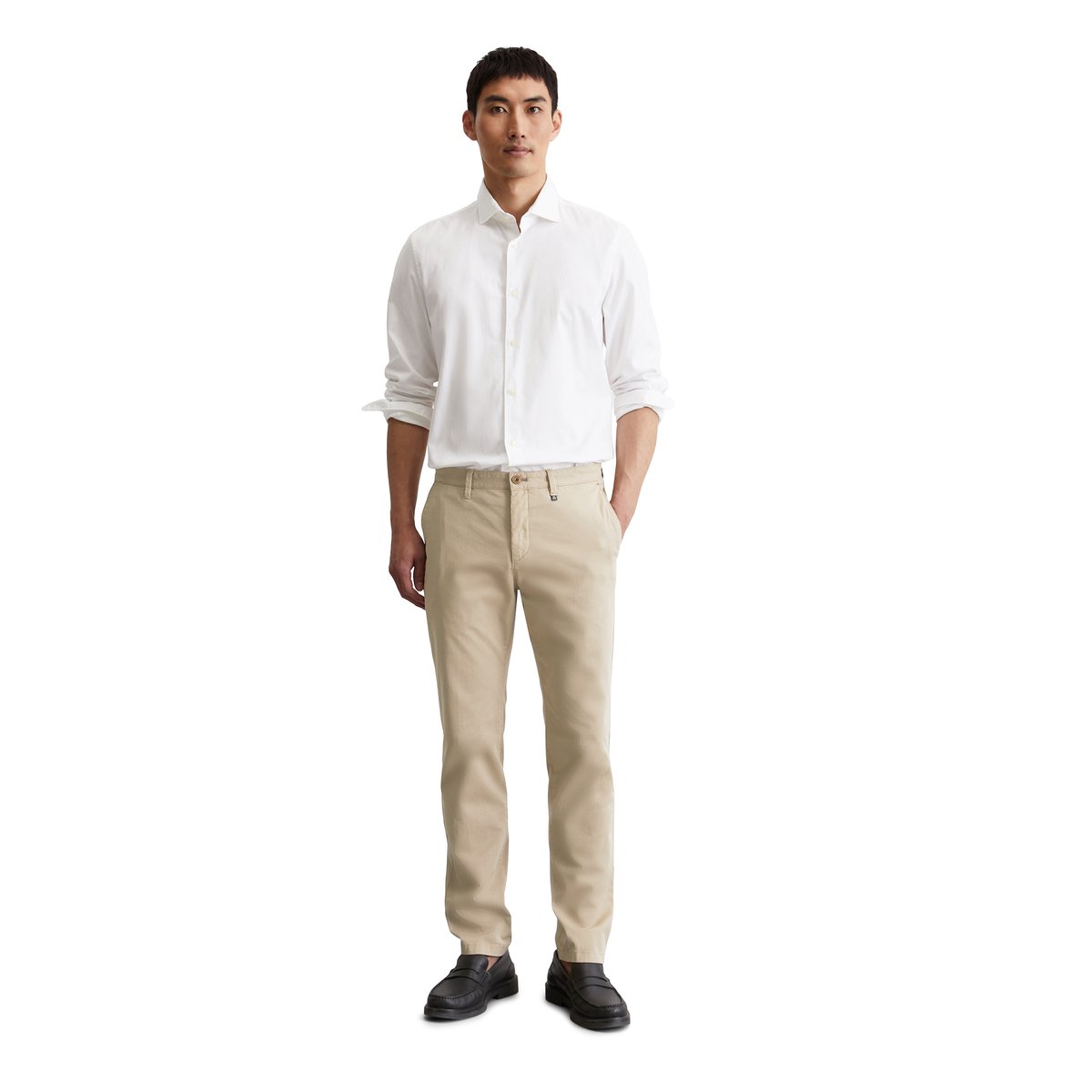 Chino modèle Malmö slim en twill de coton biologique creme, MARC O'POLO