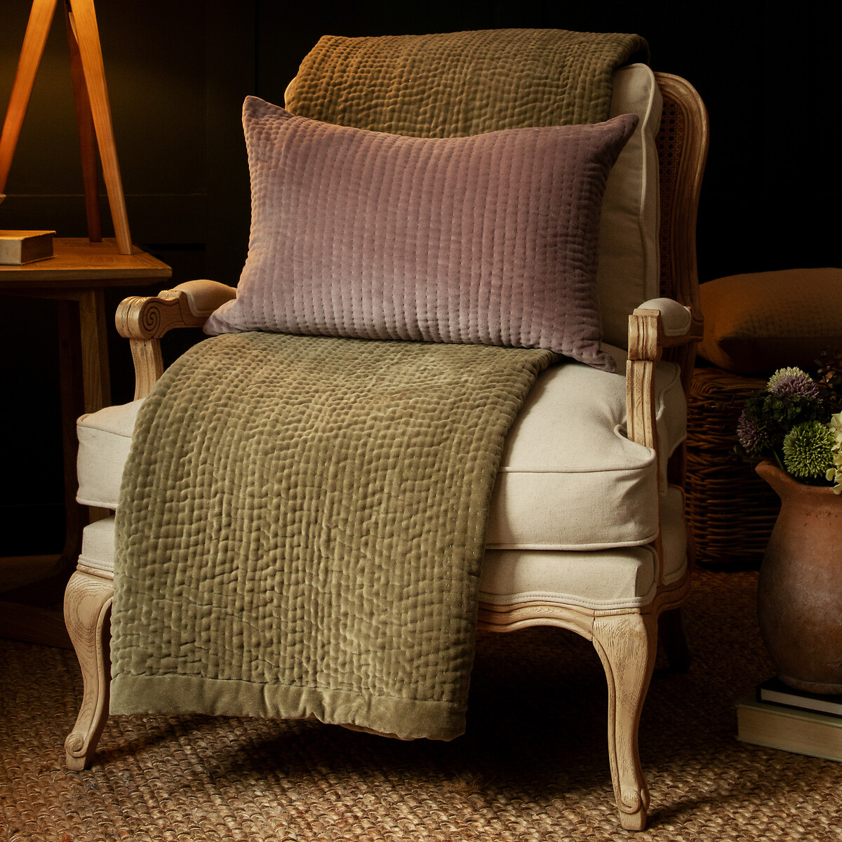 Florence Linen Blend Country Chair with Gold Oak Frame cream, VOYAGE MAISON