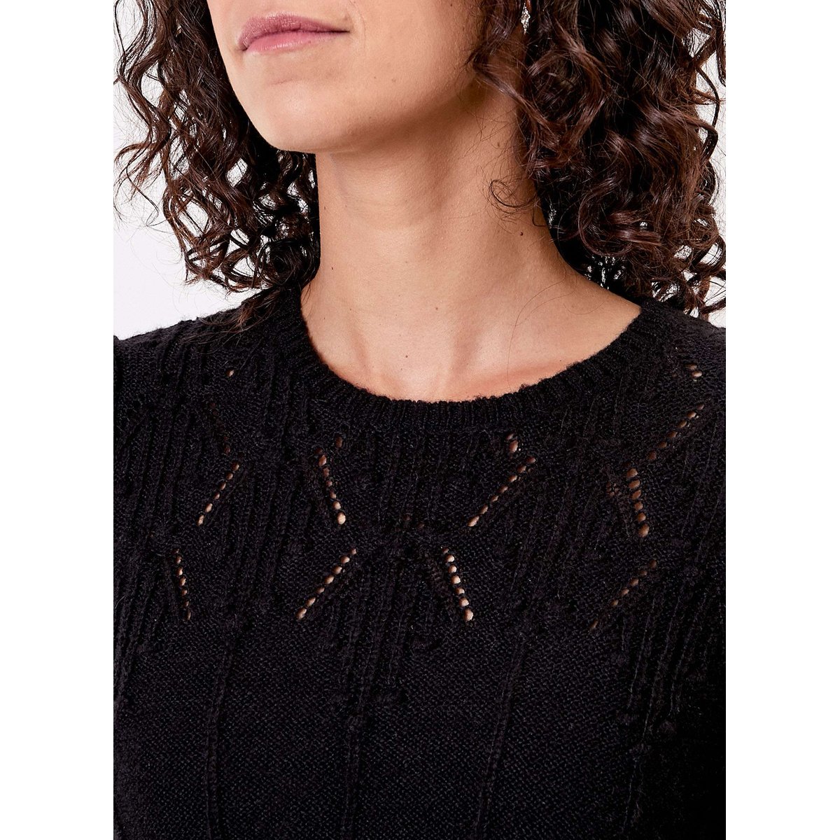 Pull maille fantaisie col rond IZIA noir, PRINCESSE NOMADE