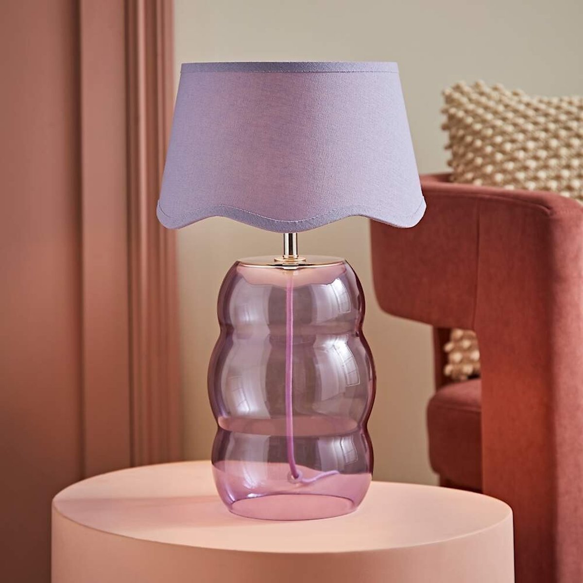 Lola Glass Bubble Table Lamp with Scallop Shade purple, SO'HOME