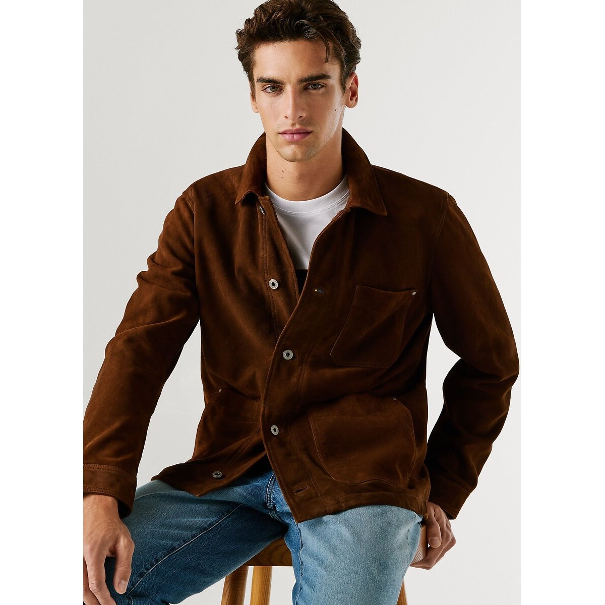 Blouson en cuir SINBAR marron, PEPE JEANS
