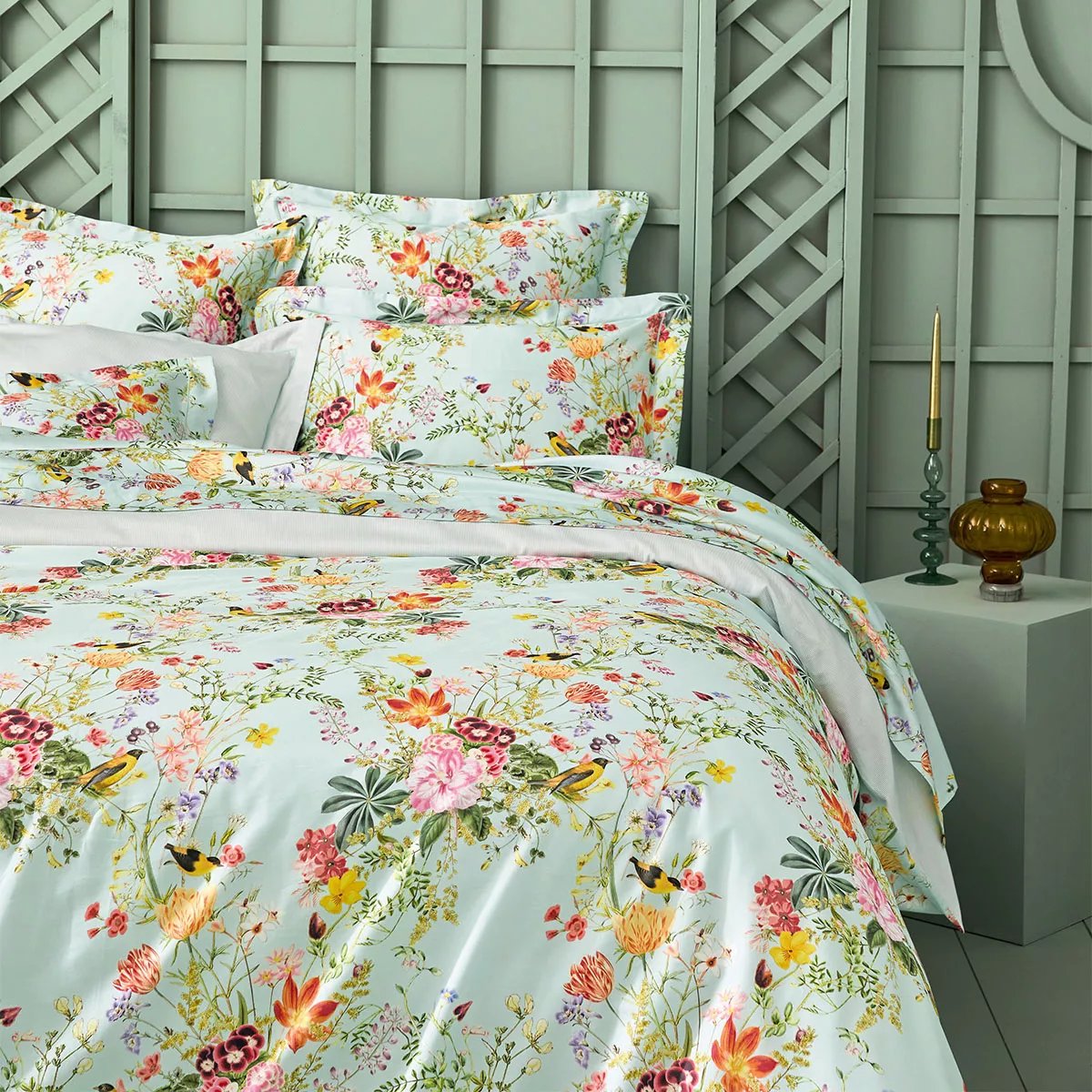 Housse de couette satin de coton PRIMAVERA vert d'eau, GARNIER THIEBAUT