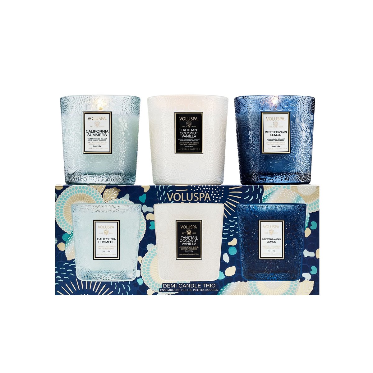 Trio bougies parfumées « coastal getaway » bleu, VOLUSPA