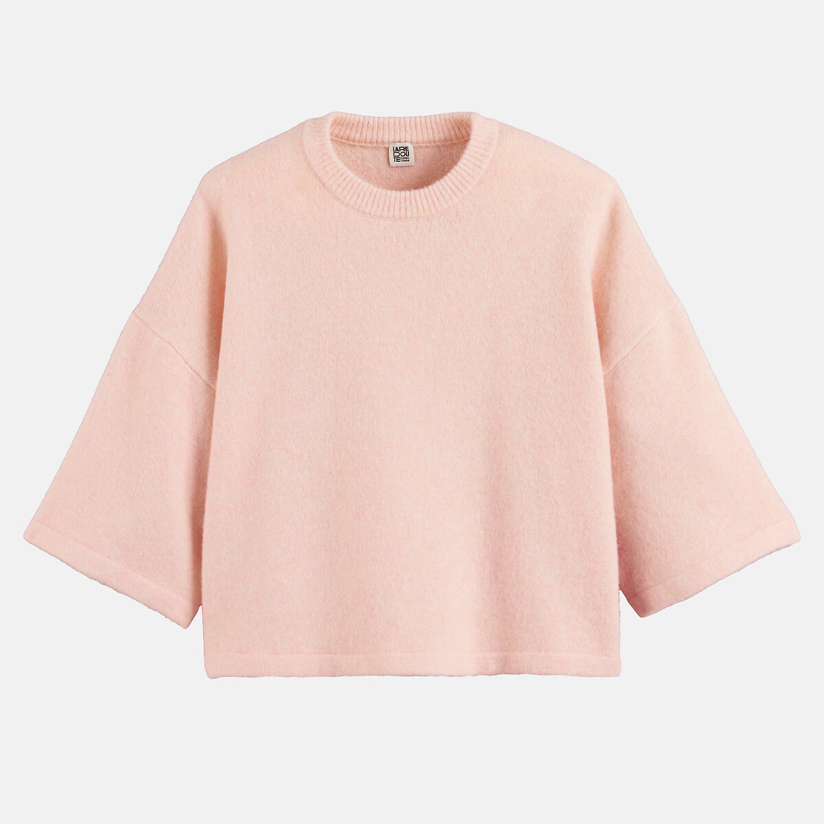Jersey amplio de cuello redondo y manga corta rosa claro, LA REDOUTE COLLECTIONS