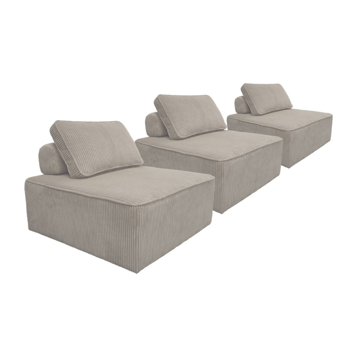 Chauffeuse pour canapé modulable velours côtelé (lot de 3) LAO gris clair, SWEEEK