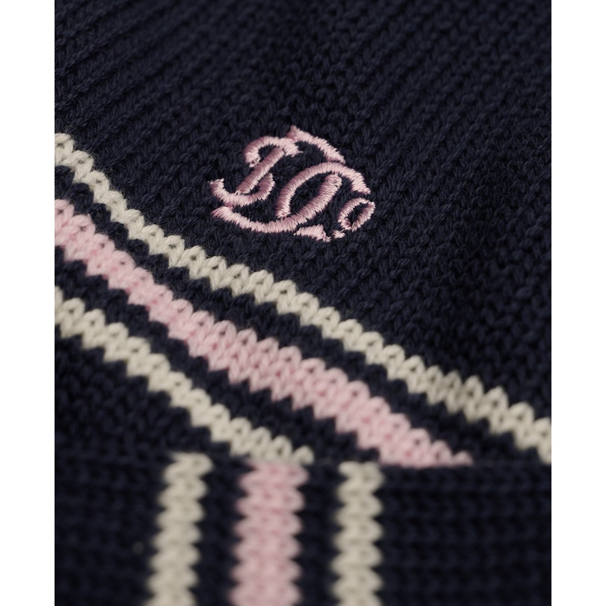 Pull Rayé en Coton Coupe Ajustée marine standard/rayure rose, SUPERDRY