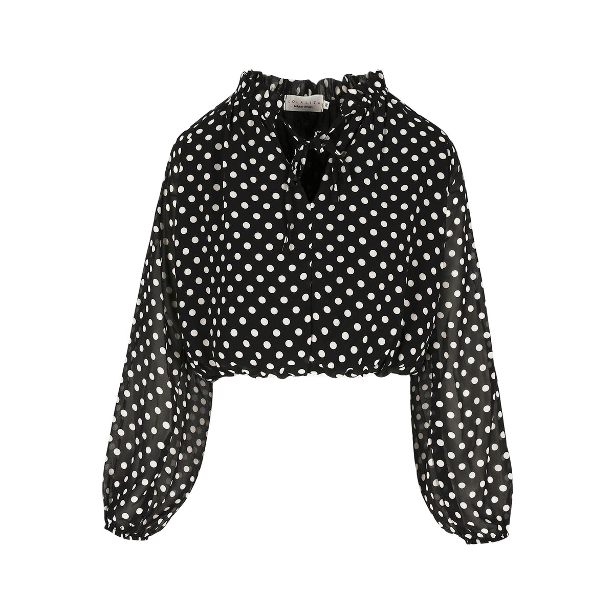Blouse à pois col volanté noir, LOLALIZA
