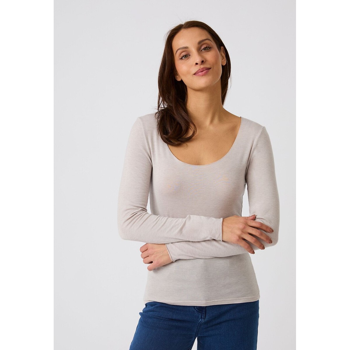 Tshirt manches longues thermolactyl SENSITIVE 2 LIGHT & WARM beige chiné, DAMART
