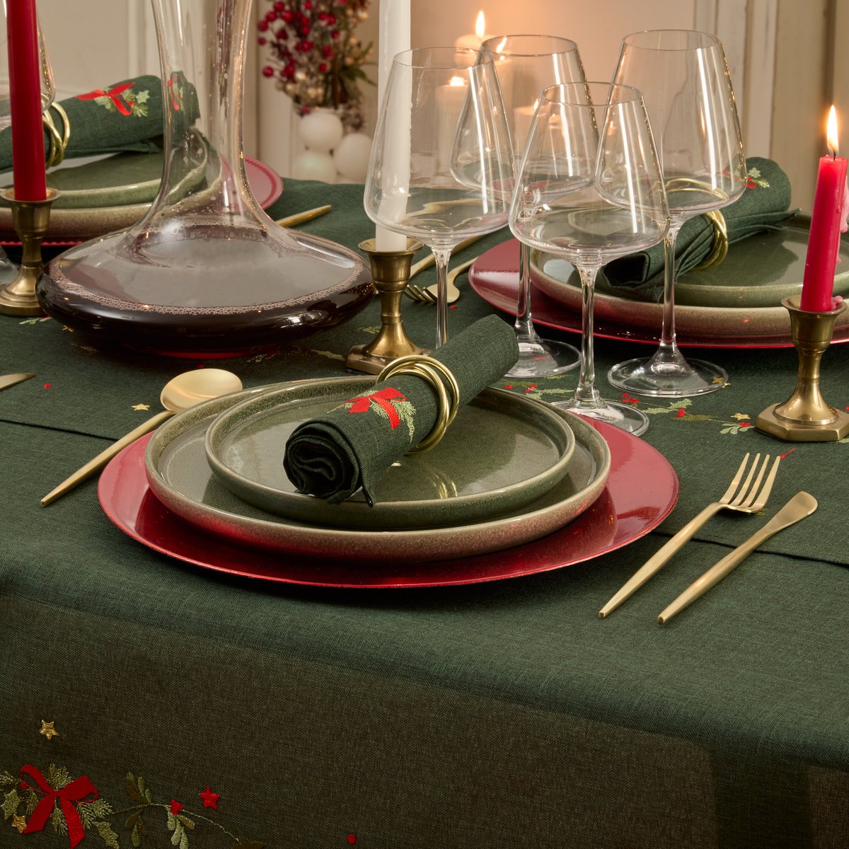 Lot de 4 serviettes de table Elma vertes vert, ATMOSPHERA