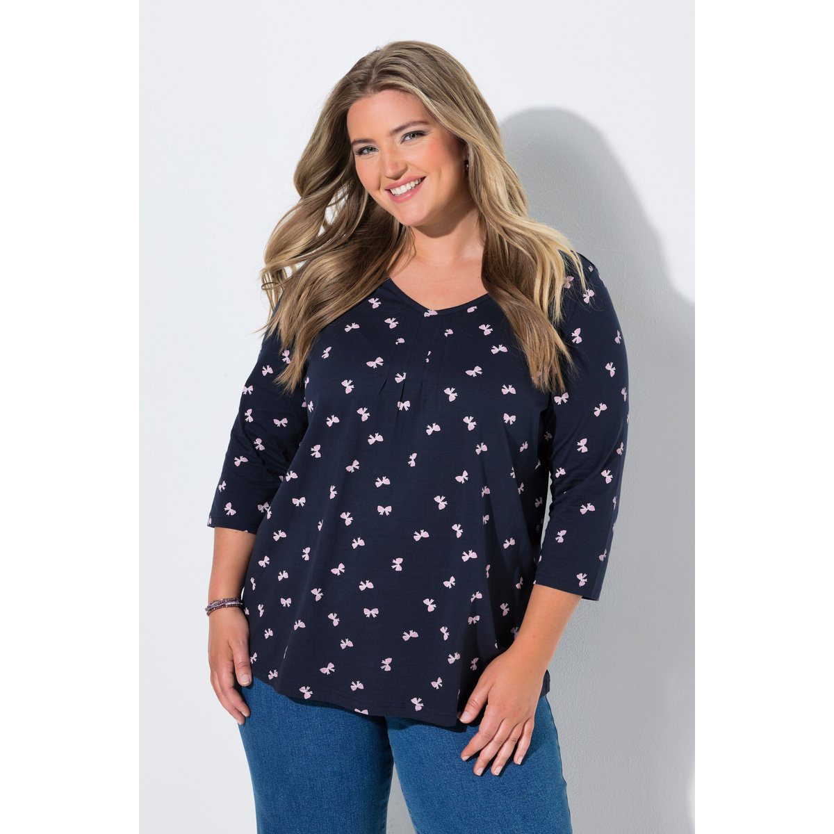 T-shirt avec plis fantaisie marine, ULLA POPKEN