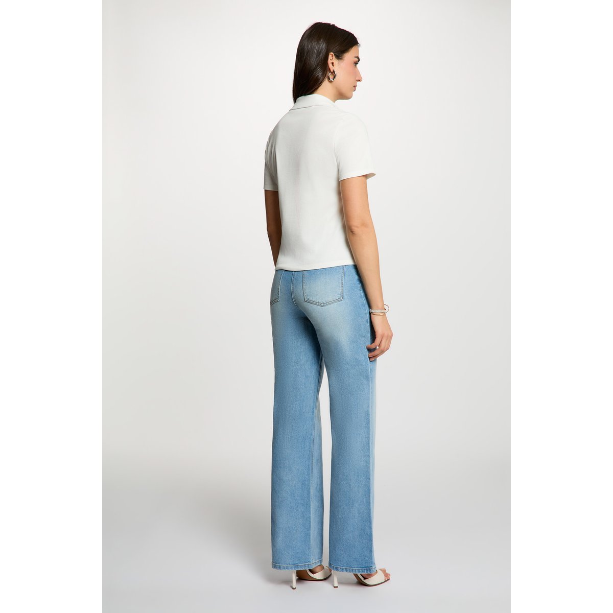 Tshirt manches courtes col polo blanc, MORGAN